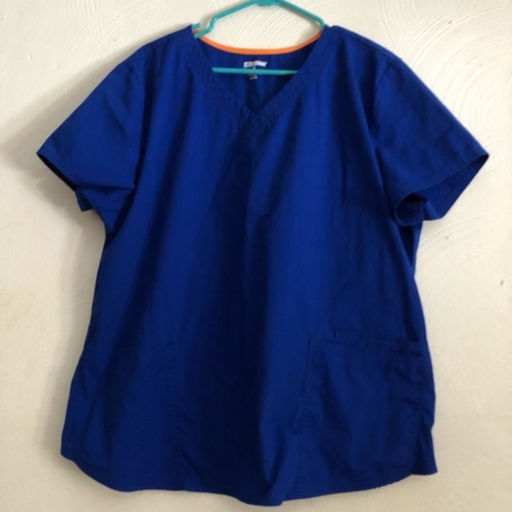 Scrub Star Top Women’s Size 2XL Blue With Orange Trim Pocket Pull Over …